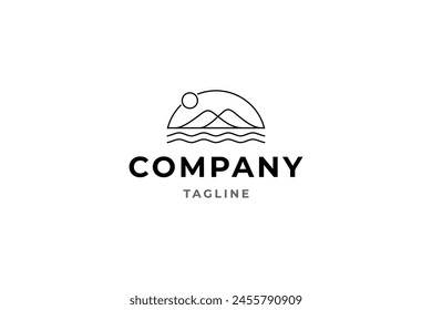 mountain view logo with water waves elements linear design style