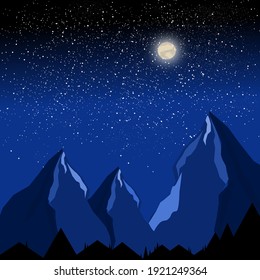 Mountain view million stars with a moon