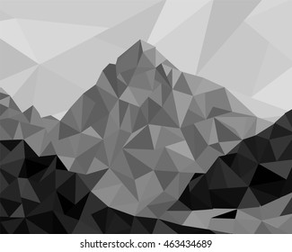 Mountain view in modern low poly style in grey colors