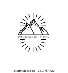 mountain view monoline vector illustration for logo, icon, sign, template, design, etc