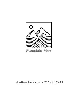 mountain view monoline vector illustration for logo, template, icon, sign, design, etc