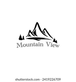 mountain view monoline vector illustration for logo, sign, template, icon, design, etc