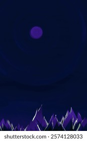 mountain view with moon on purple and dark blue background