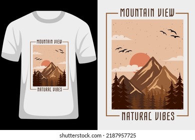 Mountain View Natural Vibes Retro Vintage T Shirt Design