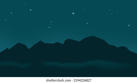 Mountain view in the night with sky and stars.