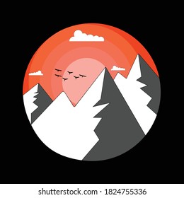 Vista de montaña con fondo naranja