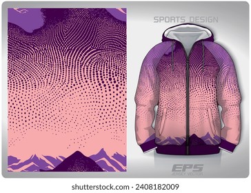 Mountain view purple polka dot sky pattern design, illustration, textile background for sports t-shirt, football jersey shirt mockup for football club. consistent front view