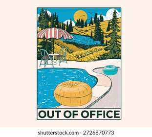Mountain view from resort artwork. Keep nature wild. Mountain artwork for apparel, sticker, batch, background, poster and others. Mountain Outdoors t shirt vector design.