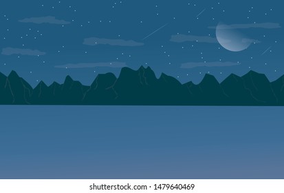 Mountain view, river at night