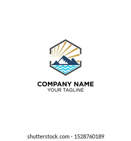 mountain view with river vintage logo template