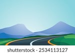 Mountain view, Road to mountain, Green meadow for background.