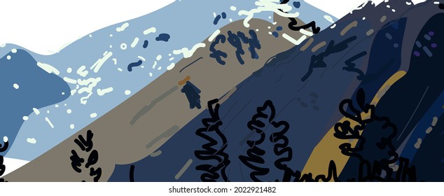 mountain view scribble drawing vector illustration