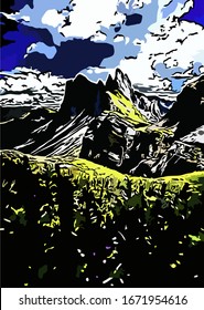 Mountain view, vector file, for your design needs, print on cloth or other,  T shirt screen printing, t shirt, t shirt design, screen printing, screen print 