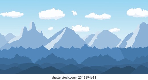 Vista de montaña. Paisaje vectorial - Alaska. Hermosa ilustración vectorial de capas de montaña azules.