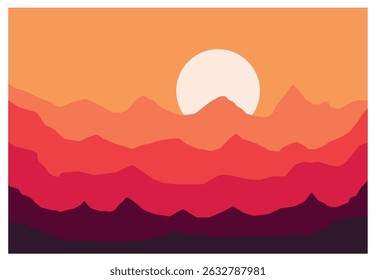 Paisaje de Vector con vista a la montaña. Hermosa vista de la cima de la montaña con ambiente nocturno