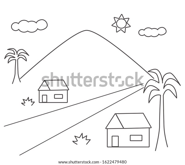mountain view village two houses grass stock vector royalty