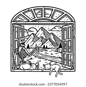 mountain view from the window line illustration