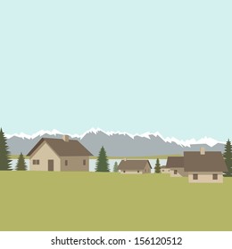 Mountain village background, vector illustration