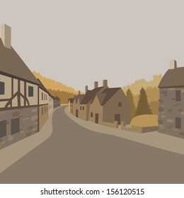 Mountain village background, vector illustration