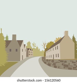 Mountain village background, vector illustration