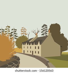 Mountain village background, vector illustration