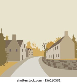 Mountain village background, vector illustration