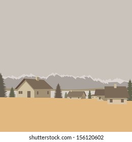 Mountain village background, vector illustration