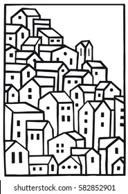 Mountain Village Vector Blank Illustration
