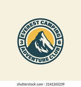 Mountain vintage badge. Everest. Outdoor camping adventures emblem, badge and logo patch. Mountain tourism, hiking. Camp label in retro style