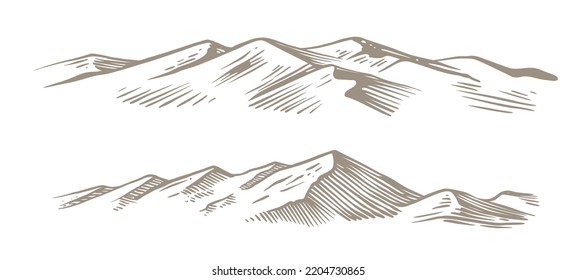 Mountain vintage draw sketch line.