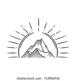 mountain vintage draw vector illustration sketch logo set