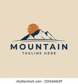 mountain vintage logo minimalist sun template vector illustration design