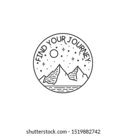 mountain vintage logo outline vector illustration design, graphic, sign, symbol, adventure