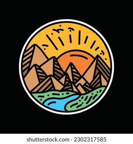 Logotipo de cosecha de montaña Vector Ilustración de diseño gráfico Indicador circular Símbolo e icono