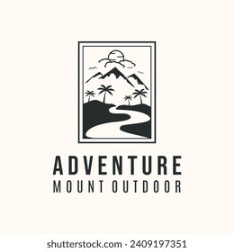diseño de ilustración minimalista con logotipo vintage de montaña, logotipo de montaje de aventura