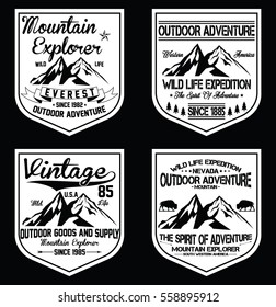 Mountain vintage logos, emblems, vector set typography, t-shirt graphics, vectors