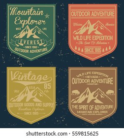 Mountain vintage logos, emblems, vector set typography, t-shirt graphics, vectors