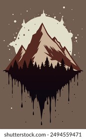 Mountain vintage with splash ink for your tshirt design, apparel design, community or your background