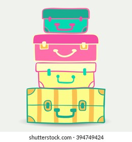 Mountain vintage suitcases. Travel Bags Colored. Collection of travel suitcases. Travel Suitcases. Vector
