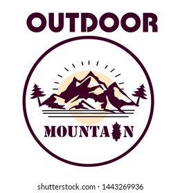 Mountain Vintage Vector Template Logo, Mountain illustration, outdoor adventure. Vector graphic for t shirt. Outdoor logo design template for the community of nature lovers