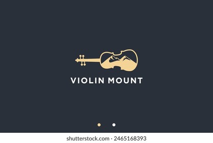 mountain with violin logo design vector silhouette illustration