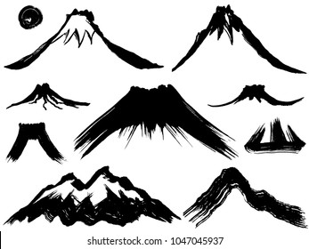 mountain and volcano mountain. hand drawn illustrations.