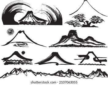 mountain and volcano mountain. hand drawn illustrations.