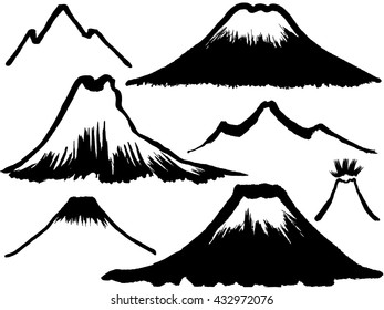 montaña de montaña y volcán. ilustraciones dibujadas a mano.