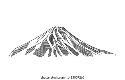 Mountain, volcano line art vector illustration isolated on white background