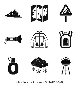 Mountain walking icons set. Simple set of 9 mountain walking vector icons for web isolated on white background
