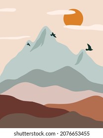 Mountain wall art vector. Earth tones landscapes backgrounds design for print, cover, wallpaper. Vector illustration
