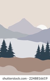 Decoración de Muro de Montaña. Resumen Paisaje Impresión Pared Arte Paisaje Boho Arte Imprimible