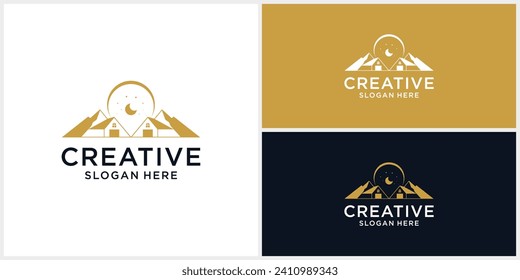 Mountain and warehouse logo design template