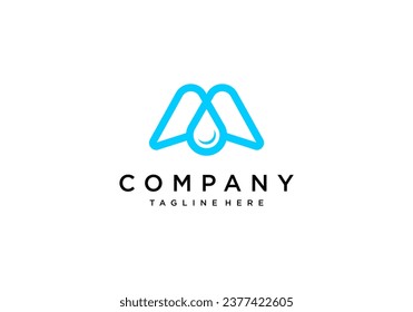 Mountain and water drop logo. simple and modern mountain or letter M with water drop combination	